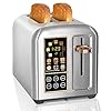 SEEDEEM Toaster 2 Slice, Stainless Steel Bread Toaster with LCD Display and Touch Buttons, 50% Faster Heating Speed, 6 Bread Selection, 7 Shade Settings, 1.5''Wide Slots Toaster with Cancel/Defrost/Reheat Functions, Removable Crumb Tray, 1350W, Silver Metallic