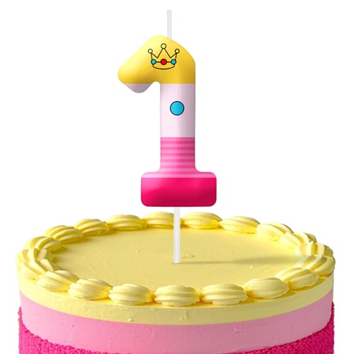 Image of Pink Cartoon Birthday Candles, Number 1 Candle Pink Themed Birthday Party Supplies, 2.4 inch Birthday Candles for Cake Topper Party Decorations, Birthday Decorations for Boys Girls (Number 1)