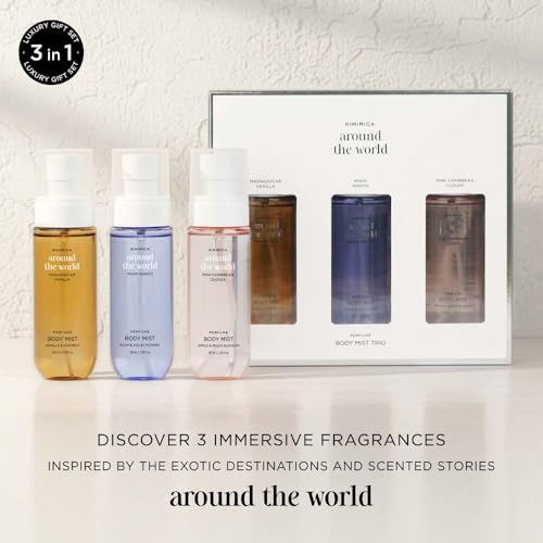 Image of Kimirica Around the World Perfume Gift Set (3 x Body Mist) Long Lasting Fragrance for Men & Women, Travel Size Perfume Combo Gift Pack