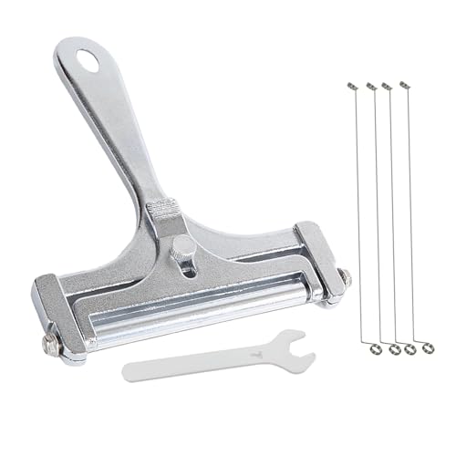 Stainless Steel Wire Cheese Slicer, Adjustable Thickness Hand Held Cheese Cutter for Soft & Semi-Hard Cheeses - 4 Extra Replacement Stainless Steel Cutting Wire (Silver)