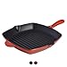 Produktbild ProCook - quadratische Grillpfanne aus Gusseisen - induktionsgeeignet - 26 cm - emailliert - Gusseisenpfanne - Rot