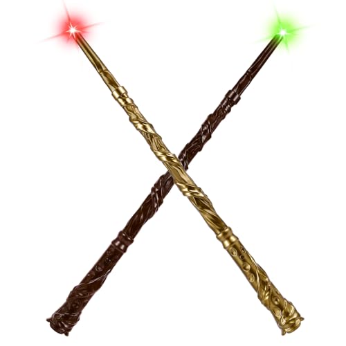ShinySong Light Up Wizard Magic Wand with Sounds & 4 Lightings - 2 PCS Illuminating Witch Toy Wands for Kids Cosplay Party Favors Vine - Brown Golden