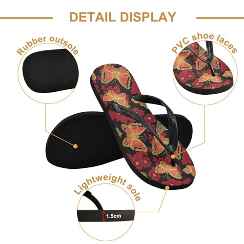ALAZA Red Flower Butterfly Flip Flops for Women Fashion Beach Slippers Comfort Mens Flip Flops Non-Slip Rubber Shower Slippers Sandal for Hotel Travel Sport,XS3