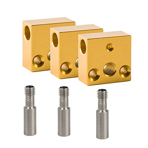 Creality Original 3D Printer Aluminum Heater Block with Stainless Steel Throat for MK7 MK8 Extruder Creality Ender 3/Ender 3 Pro/Ender 3 V2/CR-10/CR-10S S4 S5 (Pack of 3set)