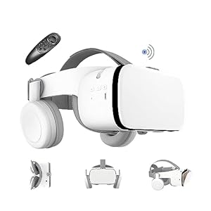 VR Headset Compatible for iPhone and Android Phone, 3D Glasses Virtual Reality With Wireless Bluetooth Earphone for TV,Movies and Video Games, Private iMax, VR Helmet Stereo for Android 4.7-6.2 (White)