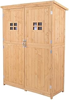 Outsunny Wooden Garden Shed Tool Storage Outsunny Wooden Garden Shed w/ Two Windows, Tool Storage Cabinet, Outdoor Double Door Organizer 127.5L x 50W x 164H cm, Natural