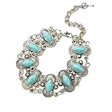 ChungLong0593 Bohemian Natural Turquoise Vintage Metal Bracelet Geometric Aesthetics Jewelry Women's Fashion Western Ethnic Style Accessories Gift - Light Blue