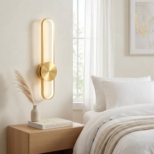 Image of JAYMP Modern Wall Sconce 4000K Dimmable LED Wall Light Fixture, Hardwired Wall Lamp for Living Room, Dining Room, Bedroom, Hallway, Lobby, Entryway, 1 Pack (Brushed Gold, H56cm /22inch)