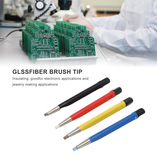 Image of Fiberglass Scratch Brush Pen, 4 Pack Scratch Brush Pen Set, Glass Fiber, Brass, Steel and Nylon, Pen Prep Sanding Brush with Adjustable Tips for Jewelry Watch Coinss Cleaning