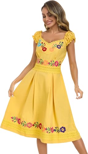 Image of Women's Mexican Dress Embroidered Causal Lace Party Dress