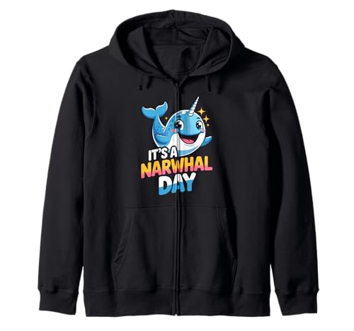 Colorful Bright Artistic Ocean Lovely Fun Underwater Narwhal Zip Hoodie