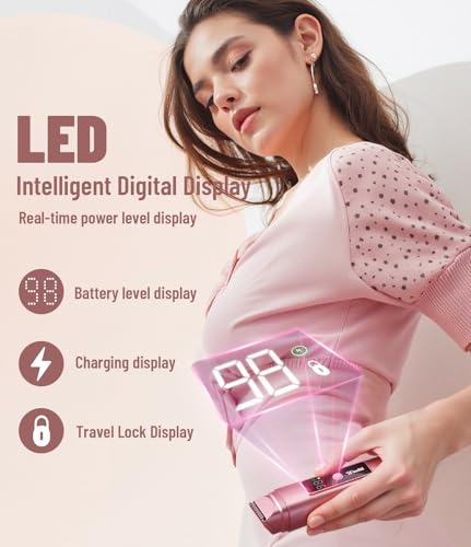 Image of Electric Bikini Trimmer for Women: IPX7 Waterproof Dual Head Cordless Electric Shaver for Women with LED Display & 0.5mm Ceramic Blades for Pubic Hair, Face, Legs - Rose Pink