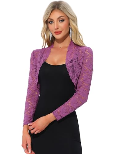 Image of Allegra K Women's Elegant Crop Cardigan Sheer Floral Lace Bolero Shrug Top