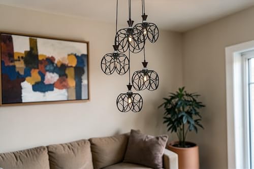 Image of Modern Multi-Light Pendant Lamp for Living Room & Dining Area | Designer Cluster Hanging Ceiling Light with Metal Frame | Decorative Ambient Lighting for Home, Cafe & Staircase | E27 Holder