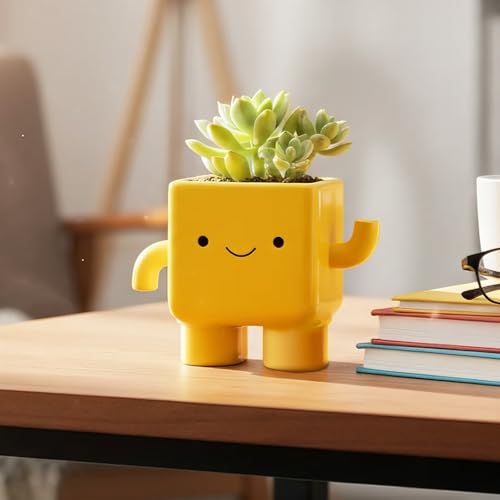 MSJGA Happy Plants Planter Pot for Indoor Outdoor Decorative Pottery