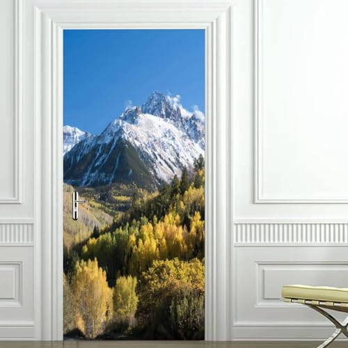 Fykjgs Modern Snowy Mountains Door Stickers for Interior Doors Woodland 3D Door Decals Art Sticker Self Adhesive Door Murals for Bedrooms Living Room Bathroom Home Decor G551?90x210 cm?