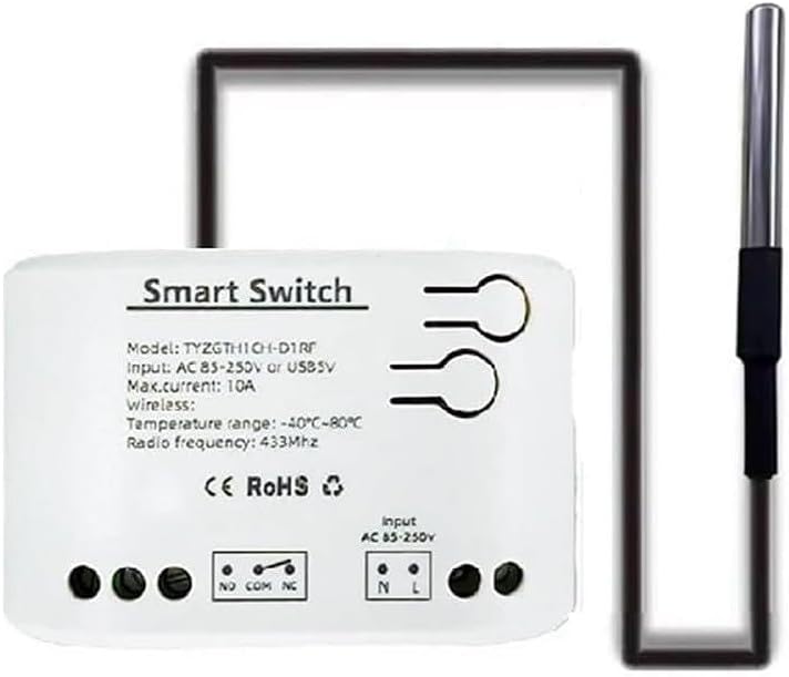 Smart Switch with Temperature Sensor Power Meter,10A Zigbee Remote Control for Tuya Smart Life App,Auto Scheduling Voice Control,Waterproof Stainless Steel Probe,2000W Max,AC/DC 85-250V