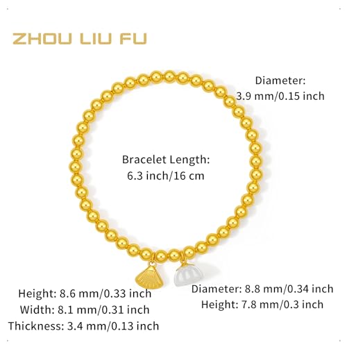24K Solid Gold Beaded Bracelets White Jade Lucky Lotus Seedpod Stretch Bracelet Pure Gold Shell Charm Bracelet Fashion Jewelry for Women Wife Mom 6.3" Y19136542