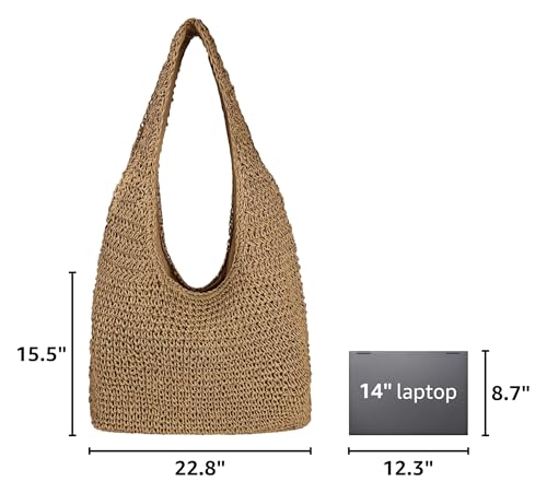 Image of Women Large Straw Beach Bag Handmade Woven Shoulder Bags Hobo Tote Handbag Purse for Summer