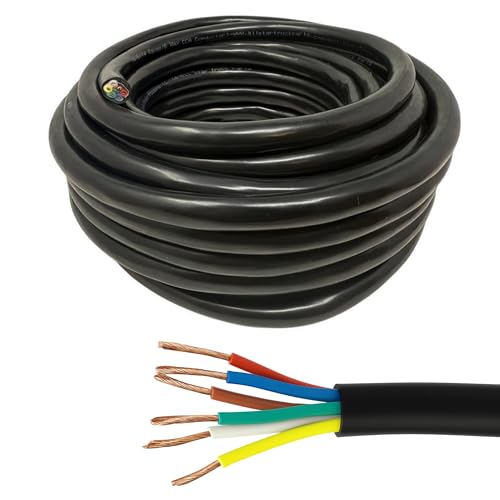 6 Way Trailer Wire Heavy Duty 14 AWG/Gauge CCA 6 Conductor Wire RV Trailer Tow Campers Cable Cord Insulated Stranded Copper Clad Aluminum Conductor Flexible Color-Coded DOT SAE Approved (25 FT ROLL)