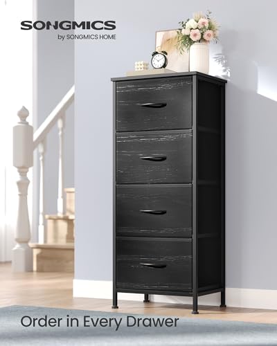 Image of SONGMICS BELLAH Collection - Dresser for Bedroom, Chest of Drawers, Storage Organizer Unit, Closet, Entryway, Steel, 4 Drawers, Modern, Ebony Black ULGS314BE02S