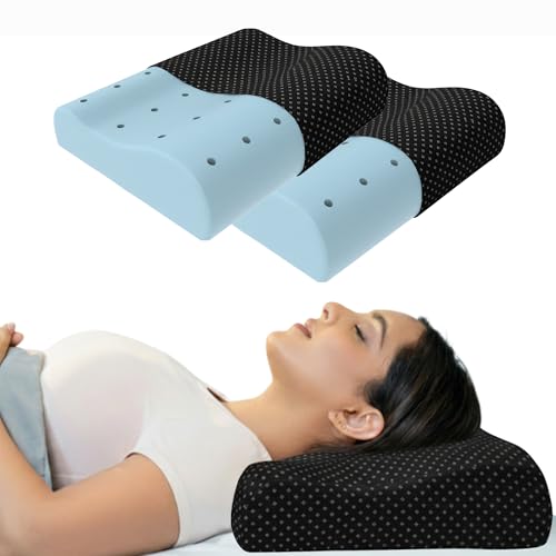 Image of WELLGIVER Cervical Gel Memory Foam Pillow for Neck Pain Relief - Ergonomic Orthopedic Pillow for Sleeping, Contoured Support for Side, Back & Stomach Sleepers | Black | Pack of 2| 19 x 11 x 3.5 Inch