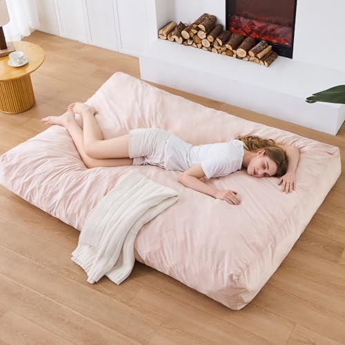 Bean Bag Chairs for Adults - Giant Bean Bag Chair Convertible Bean Bag Bed - Beanbag Chair with Micro Fiber Cover/Furniture Foam Filler - Floor Couch Sofa in Bedroom Dorm Room - Full Pink