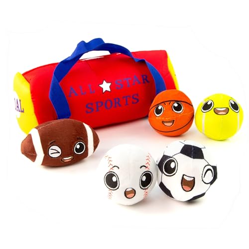 My First Sports Bag with 5 Plush Sports Balls - Rattle Ball with Sound - Sensory Toys for 1 Year Old - Toys for Toddler - Rattles Gift for 1 Year Old