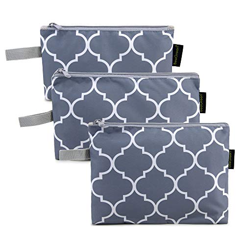 Geometric Cosmetic Travel Bags Set of 3 Various Sizes Durable Makeup Organizer Pouches with Zip Cloth Compact Nylon Gray Toiletry Storage Bag for Purse