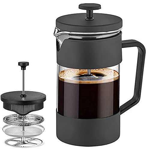 Funito French Press Coffee & Tea Maker 600ml Thickened Borosilicate Glass Coffee Press with Filter Screens Rust-Free and Dishwasher Safe 100% BPA Free