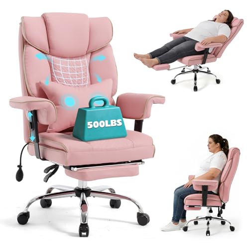 Heavy Duty Pink Massage Office Chair with Foot Rest