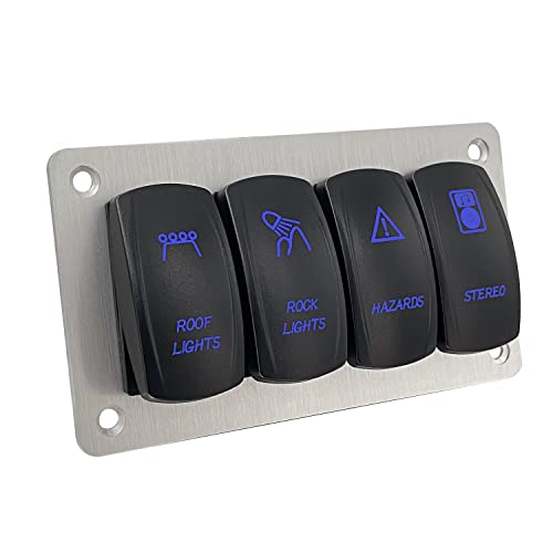 Image of Customize Pre-Built Boat Rocker Switch Panel with Silver Mounting Bracket Blue Led Toggle Switch Panel for Car Marine Yacht Jeep RV UTV Dashboard IP66