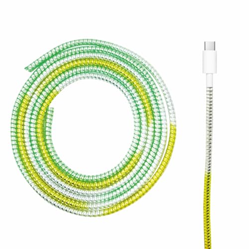 HUMBLE Ultimate Metallic Finish Cable Protector | Spiral Triple Colour 1.5 Meter / 150 cm | Plastic Cord Wire Charger Winder for iPhone and Android Charging Cables (Green-Silver-Yellow) - Pack of 1