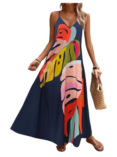 Image of GORGLITTER Women's Sleeveless V Neck Oversized Maxi Long Dress Boho Bump Friendly Graphic Casual Beach Flowy Sun Dress