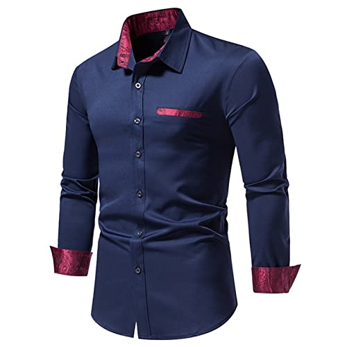 Men's Business Stitching Shirt Button Shirts for Wedding Party Prom Inner Contrast Formal Classic Casual Shirts2