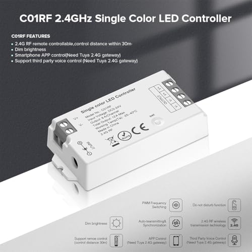 Kit contrôleur LED FCOB 2.4G RF avec télécommande pour ruban monochrome 3528 SEZO - 2
