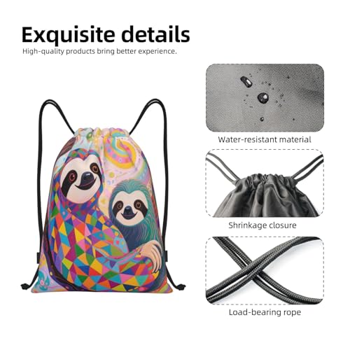 Geometric Sloth Colorful Drawstring Bags Gym Sack String Bag For Sport Swim Yoga4