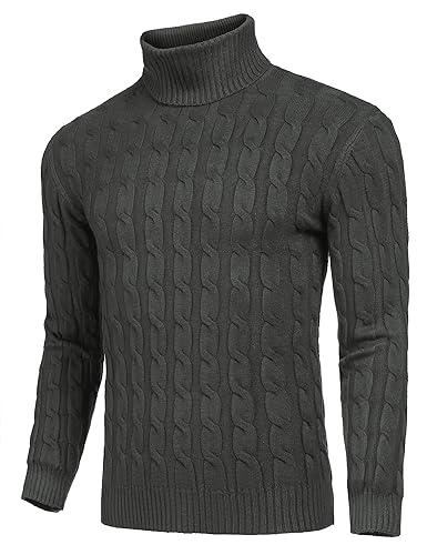 Image of COOFANDY Men's Slim Fit Turtleneck Sweater Casual Twisted Knitted Pullover | Turtleneck Design, Cable Knit Texture with Ultra Stretch, Slim Fit Thermal, Business Casual Office Wear, Fall Winter Clothing