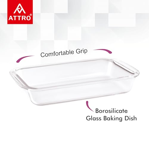 Image of ATTRO Glassox Borosilicate Rectangle Glass Baking Dish Micorwave Oven Safe Freezer Safe Baking Tray Serving Dish Bakeware- 1600ml