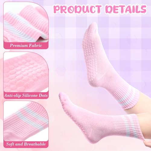 15 Pairs Colorful Pilates Socks with Grips for Women Yoga Socks with Grips Classical White Stripe Non Skid Athletic Crew Sticky Sock for Workout Hospital3