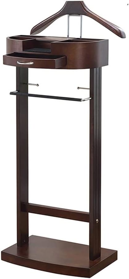 Wooden Suit Hanger Rack with Drawer Valet Stand nizer for Clothes Coat Rack Wrinkle-Free Storage for Office Bedroom Hotel - Stylish & Functional,D