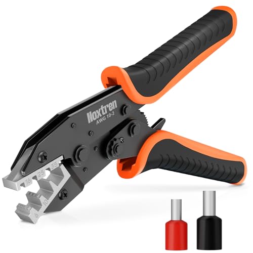 Noxtren Crimping Tool for Sleeves Ferrule Terminals and Pin Cord End - AWG 10-2 Ratcheting Wire Crimper Tool - Ratchet Wire Terminal Crimping Pliers, for Larger Diameter Ferrules Connectors