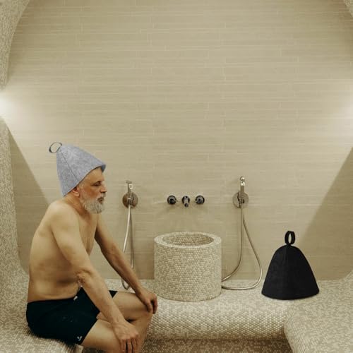 lasuroa 2stk Saunahüte, Filz Saunahut Banja Hut Sauna Mütze Russische Saunamütze Saunahut Set Saunazubehör Universell für Damen Herren(Grau & Schwarz)
