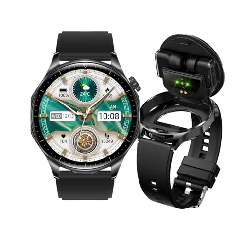 Rainbuvvy Smartwatch mit Bluetooth-Kopfhörern, 1,43 Zoll AMOLED Display, Sportuhr für Damen und Herren, Herzfrequenzmessung, Schlafmonitor, 100+ Sportmodi (Schwarz)