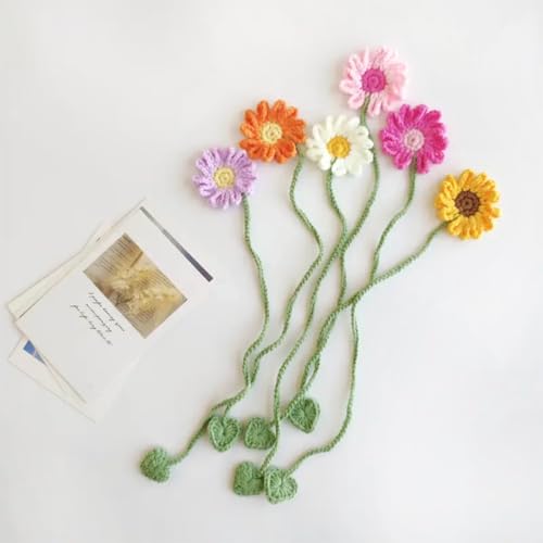 6 Pack Flower Crochet Bookmarks Daisy Sunflower Bookmark for Women Personalized Crochet for Book Lovers and Teachers