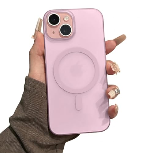 Image of DIZORO Matte Case for iPhone 15 Compatible with MagSafe, Camera Lens Full Protection, Shockproof Translucent Frosted TPU Soft Phone Cover, Anti-Fingerprint (Pink)