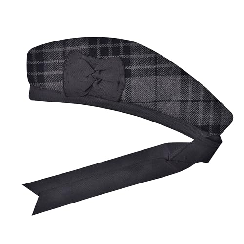 H HIGHLAND REDSTONE Glengarry Cap-Traditional Scottish Hat, Acrylic Wool Tartan Glengarry hat, Kilts/Bagpipes Accessories (Gray Watch)