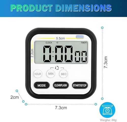 Image of Digital Kitchen Timer & Stopwatch with Loud Alarm | Large Display Countdown Timer | Magnetic Stand | Mechanical Cooking Timer Clock for Kitchen, Study, Workout (Black)