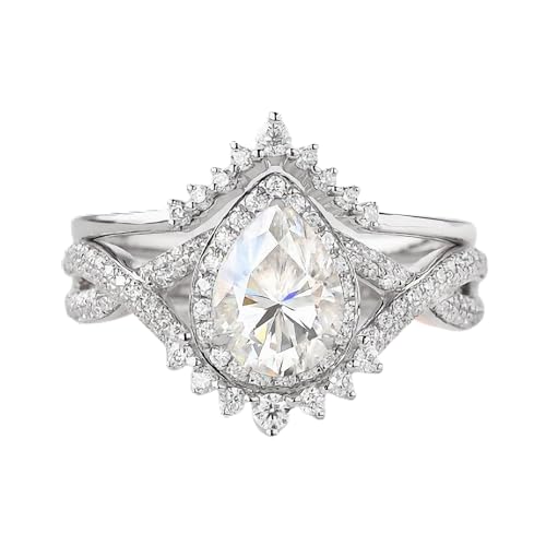 Lab-Grown Diamond Moissanite Engagement Rings for Women 1/1.5/2/3 Carat Pear Cut Gemstone Promise Ring Vintage Wedding Ring Set