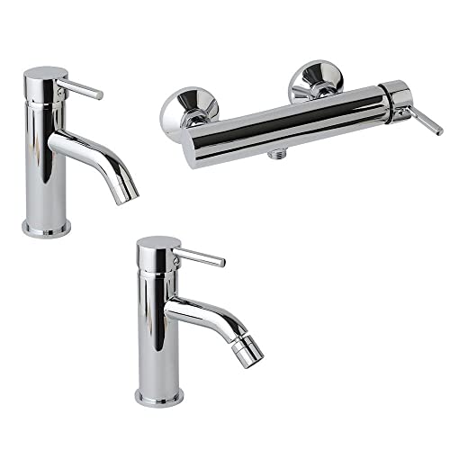 Kiamami Valentina - Set Completo Rubinetteria Termostatico | Miscelatore Lavabo | Miscelatore Bidet | Gruppo Doccia | Cromato, Ottone e Zinco